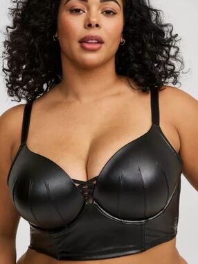 Torrid Pleather XO Plunge Push-Up Longline Bra Faux Leather